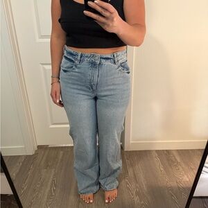 H&M Blue Flare Wide Leg Jeans with Vintage Wash